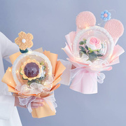 创意仿真花束编织玫瑰毛线向日葵花朵送女友闺蜜实用表白生日礼物