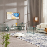 网红客厅家用简易透明玻璃茶几电视柜组合现代简约小尺寸户型极简