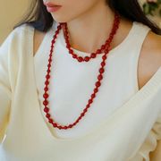 tujewelry轻奢红玛瑙黑玛瑙，白水晶(白水晶)串珠，项链小众高级感长毛衣链