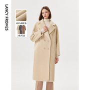 朗姿法式复古时尚洋气颗粒羊毛大衣女士中长款冬季仿皮草外套