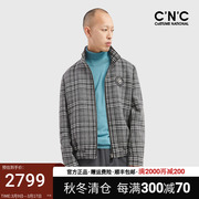 CNC男装奥莱outlets秋冬品牌时尚金属皮牌装饰格纹夹克男