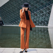 卡蒂咪亚2021秋季流行时尚长袖双排扣通勤欧美范修身女性西装