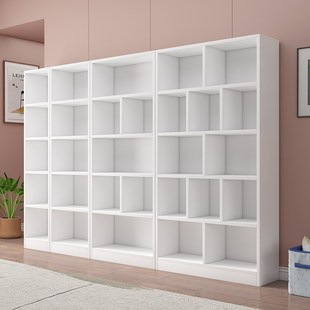 白色实木儿童书架，落地书柜置物架客厅，家用简易收纳储物柜松木