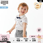 teenieweeniekids小熊童装男宝宝，24年夏季款，纯棉领结短袖衬衫