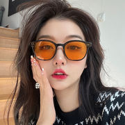小红书黑框橘黄双色镜片太阳眼镜 复古韩版男女通用墨镜网红同款