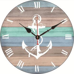 静音挂钟复古木头海洋时钟墙贴简约挂钟复古挂钟表