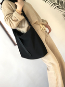 21时尚黑色绒布女包休闲大容量帆布包单肩包斜挎背包随身大包