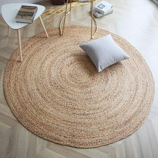 Kens手工水草编织地毯圆形北欧简约近黄麻地毯客厅卧室床边毯定制