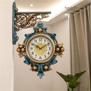 厂客厅家用北欧轻奢双面挂钟欧式豪华时钟，双面挂钟客厅两面钟表