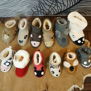 儿童雪地靴真皮牛皮羊毛一体套筒童靴动物冬季中性靴子C13-1