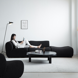 穆瑞家具模块组合沙发，小户型客厅中古风复古黑色，现代简约布艺沙发