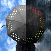 美国 三折叠晴雨伞 下雨遇水变色 白色变彩虹色 黑胶酷伞