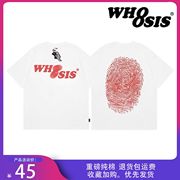 WH8SIS(不知其名)国潮指纹印花短袖重磅纯棉男女宽松情侣街头T恤