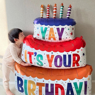 ins小红书蛋糕装饰品三层，蛋糕彩色铝膜气球，生日派对拍照布置道具