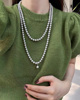 法式复古轻奢高级感亚麻灰珍珠长款项链，多层叠戴时髦(戴时髦)锁骨链毛衣链