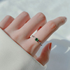 925纯银小方糖戒指女2022年潮绿色复古可调节方块食指戒指环