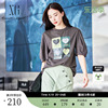XG雪歌银灰色创意印花短袖T恤2024春季通勤纯棉圆领上衣女装