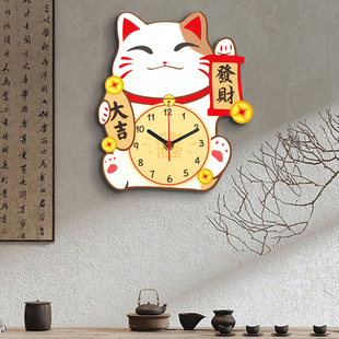 招财猫卡通静音创意挂钟钟表客厅家用儿童房个性卧室石英钟挂墙