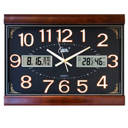 康巴丝挂钟长方形客厅石英钟表壁挂时钟电子表日历中式夜光挂表