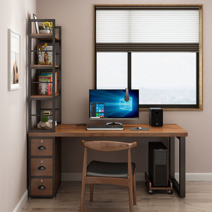 北欧实木书桌书架组合电脑台式桌，家用loft办公写字桌书柜书桌一体