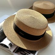 平顶帽子女夏度假海边巴拿马草帽平沿法式沙滩帽草编遮阳防晒礼帽
