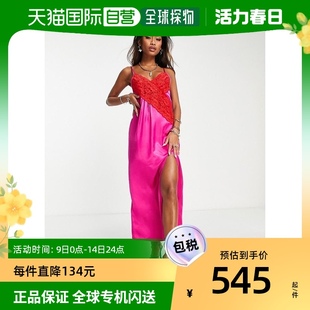 香港直邮潮奢topshop女士撞色蕾丝，拼色粉色吊带连衣裙