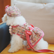 狗狗小香风衣服外出胸背带背心式牵引绳粉色甜美套装春夏猫咪裙子
