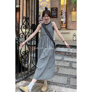 哟米yomi日系无袖连衣裙女小个子，2024春夏格子裙黑白，格背心长裙子