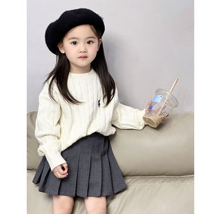 女童秋装毛衣2023韩版女宝宝学院风甜美长袖针织衫儿童套头衫