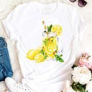 柠檬水果汁可爱甜美T恤女短装ins欧美显瘦上衣