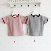 童装红蓝条纹新生儿，婴儿幼儿短袖t恤(0-6个月)