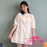韩国23年夏款气质小俏妞时尚钉扣镂空中袖娃娃连衣裙
