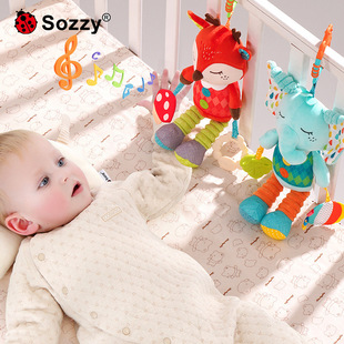 sozzy新生儿萌象拉铃玩偶，安抚婴儿玩具，0-1岁宝宝车挂床挂益智玩具