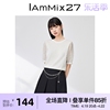 iammix27夏季圆领薄针织衫，女宽松舒适透视纱，拼接蝙蝠袖套头上衣女