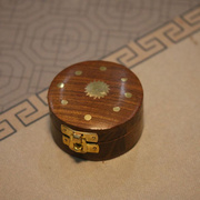 尼泊尔手工制作纯实木镶嵌铜片小象首饰木盒复古收纳实木珠宝盒