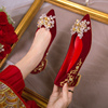 红色婚鞋女2023秀禾婚纱两穿新娘，孕妇平底鞋不累脚小众高级感