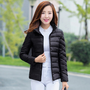 黑色冬季短款女士大码立领，轻薄羽绒棉服，修身韩版棉袄工装棉衣