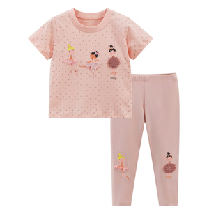 女童粉红色短袖套装儿童，打底裤子夏季套装宝宝，纯棉半袖t恤两件套2
