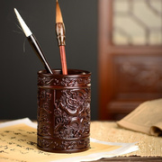 黑檀木雕御天笔筒工艺品办公室书桌家居客厅木质笔筒摆件送礼