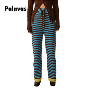 palavas秋冬博主同款条纹，斑马休闲裤撞色针织羊毛长裤原创设计