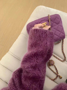 美到发光！高贵葡萄紫！100山羊绒拉绒宽松阔版显瘦毛衣女针织衫
