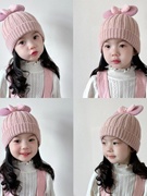 儿童女宝宝毛线帽秋冬款女童小女孩冬季套头针织帽子2023护耳