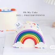 笑脸云朵彩虹生日蛋糕装饰摆件可爱糖果色卡通彩虹儿童生日插牌