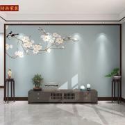 新中式花鸟电视背景墙布客厅影视墙沙发防水壁画床头装饰无缝壁纸