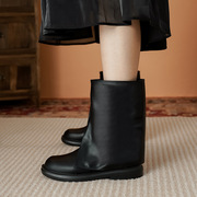 大码女靴2022年秋季薄款厚底，英伦风裤管中筒，骑士方头平底短靴