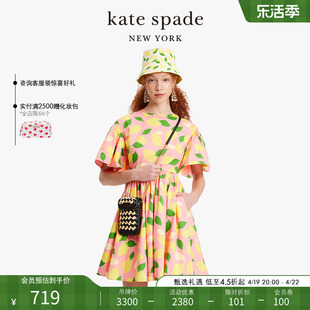 kate spade ks 柠檬印花连衣裙多巴胺收腰时尚女士夏日常通勤