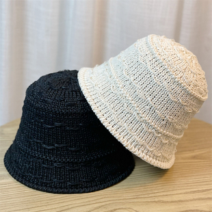 夏季针织纯色简约镂空女士水桶帽，户外旅游韩版时尚小盆帽子潮