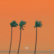 TLP镂空车贴 风中的三棵椰树 热带海滩风景蒸汽波 漆面玻璃贴纸