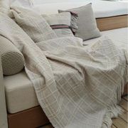 棉麻编织毛线格子面料样板房抱枕布料床尾巾搭毯面料