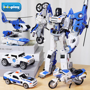 正版模型儿童男孩合金变形玩具合体汽车，人金刚机器人警车手办机甲